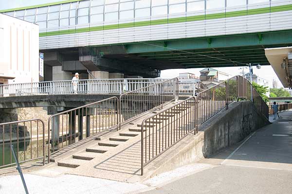 京阪藤森駅前の橋の階段