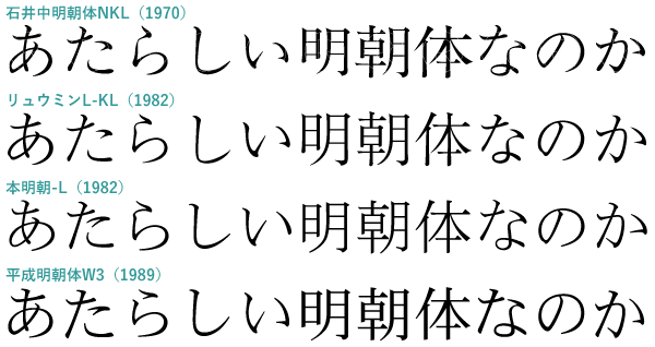 既存の明朝体と平成明朝体