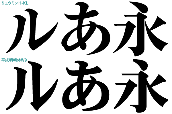 平成明朝体W9とリュウミンの拡大